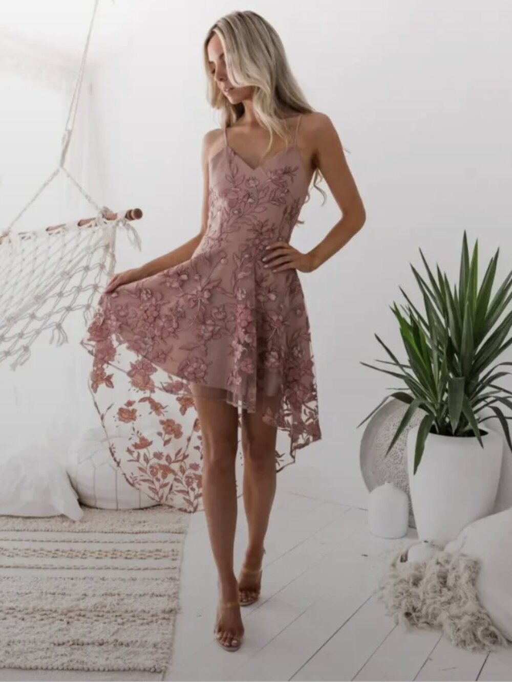 High Low Dress - Embroidery Rose